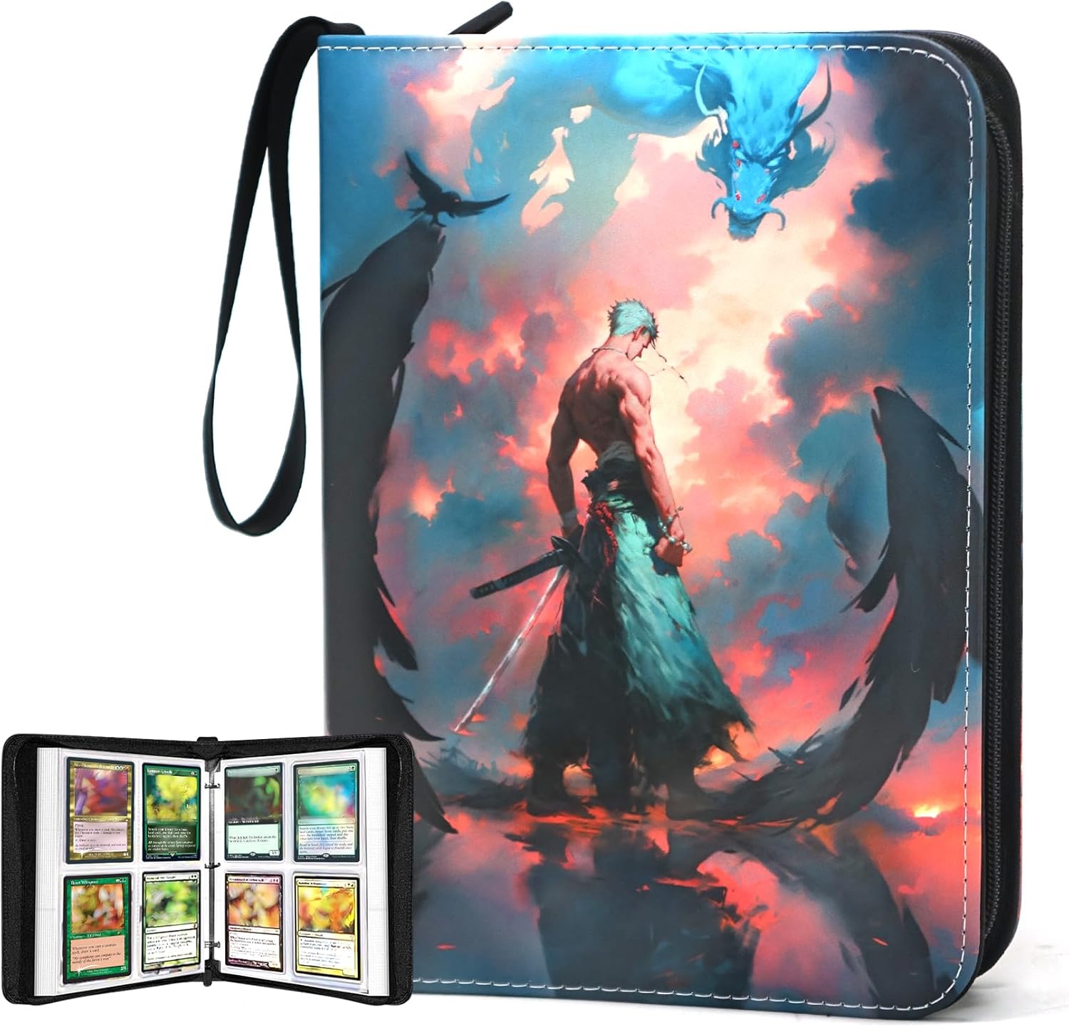 Anime Trading Card Binder for Dragon Cards, 4 Pocket with 50 Sleeves up to 400 Cards TCG Card Binder, Waterproof Card Storage Book, Cards Display Case
