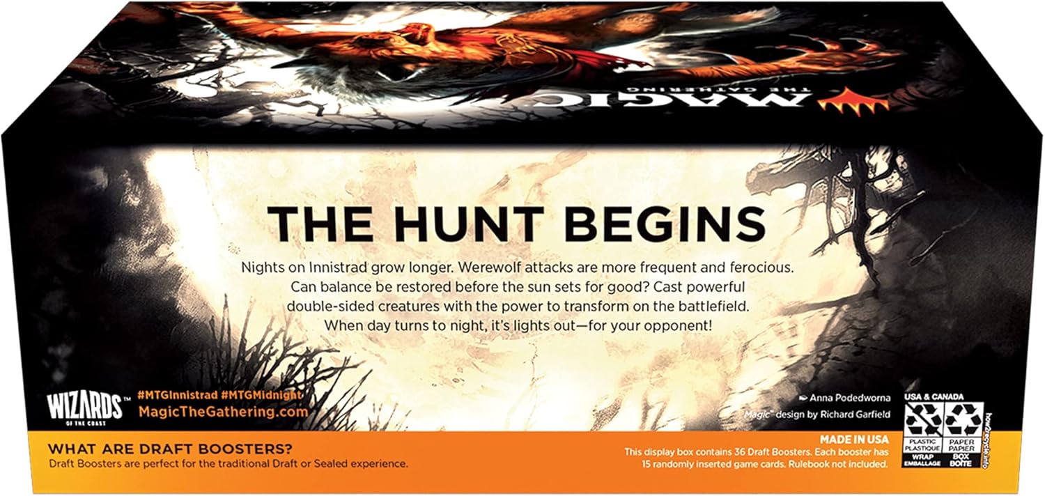 Magic: The Gathering Innistrad: Midnight Hunt Draft Booster Box | 36 Packs (540 Magic Cards)