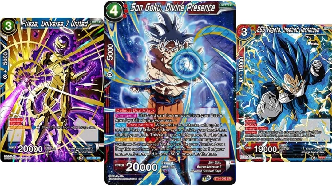 3 Dragonball Super TCG Super Rare Cards - No Duplicates - English Near Mint