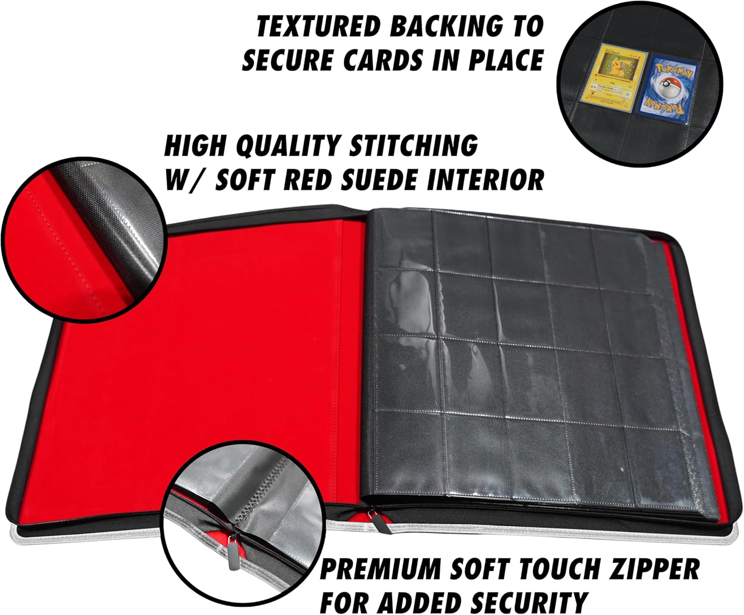 1280+ Cards 20 Pocket Card Binder Collector Card Album - Pages Compatible with Pokemon Cards, Sports Cards, Yugioh, MTG and Other TCG - Trading Card Sleeve with Side Loading Pockets (White/Red)