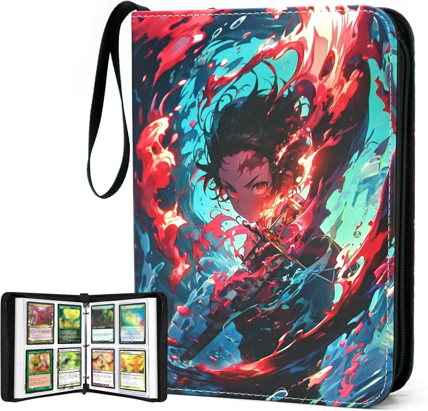 Anime Trading Card Binder for Cards,4 Pocket with 60 Sleeves up to 480 Cards,Waterproof Card Storage Bag with Removable Sleeves for Anime and TCG Cards