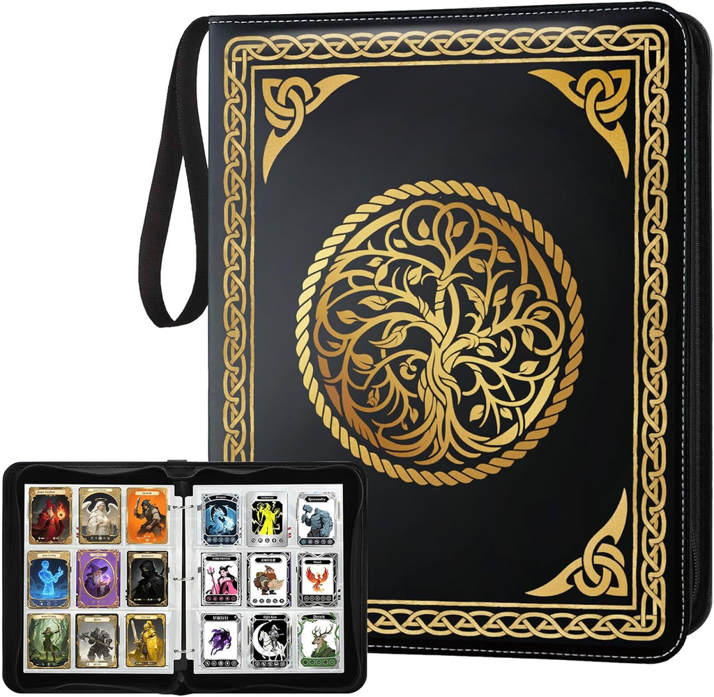 9 Pocket Trading Card Binder 1008 Cards Collection Albums with 56 Removable Sleeves Card Book Holder Premium Leather Collection Storage Binders Compatible with TCG MTG Sport Cards(Dragon)
