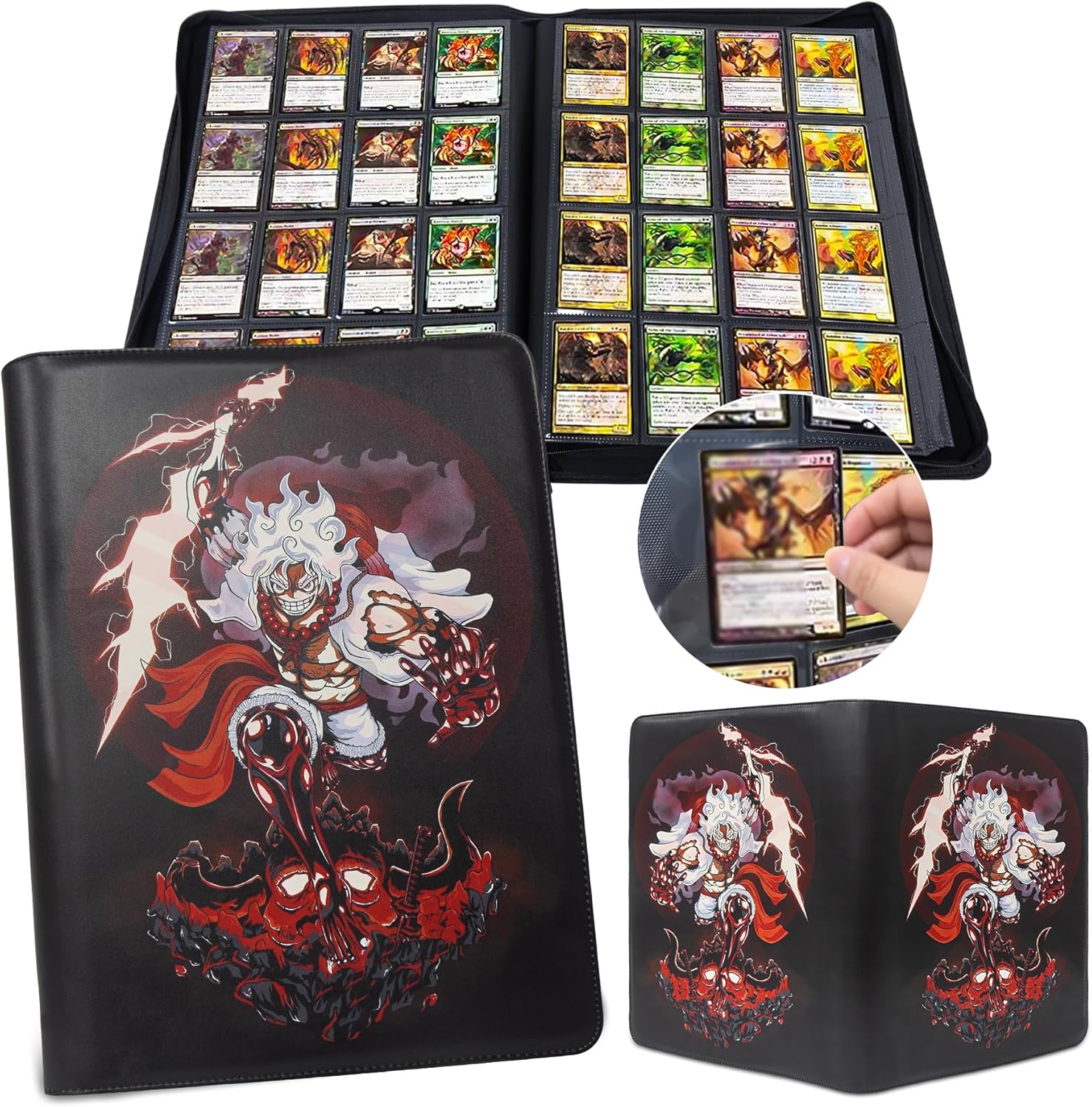 Anime Trading Card Binder for Cards, 9 Pocket with 60 Sleeves up to 1080 Cards One Piece TCG Card Binder, Waterproof Card Storage Book, Trading Cards Display Case